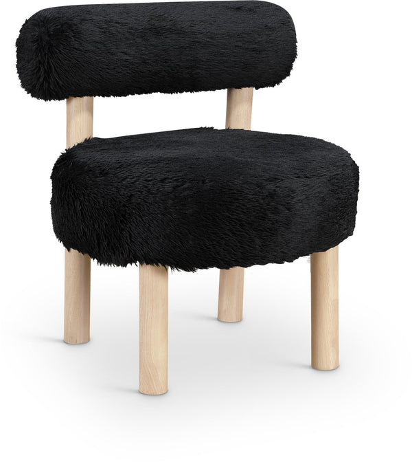 Meridian Furniture Ambre Plush Vegan Shearling Accent Chair with Solid Wood Legs for Modern Living Spaces Black Style A 33064Black