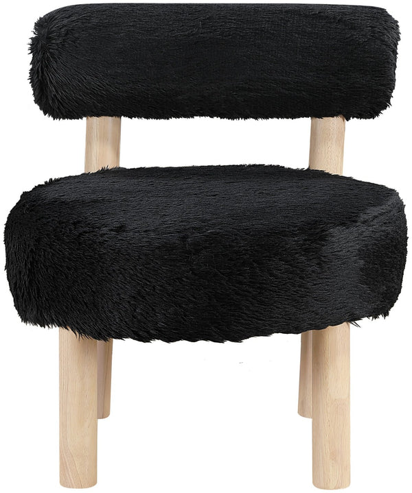 Meridian Furniture Ambre Plush Vegan Shearling Accent Chair with Solid Wood Legs for Modern Living Spaces Black Style A 33064Black