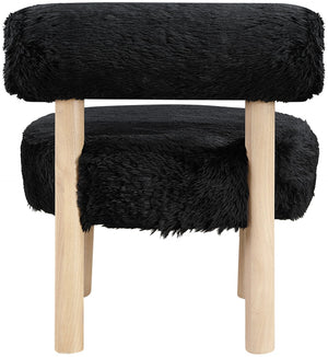 Meridian Furniture Ambre Plush Vegan Shearling Accent Chair with Solid Wood Legs for Modern Living Spaces Black Style A 33064Black