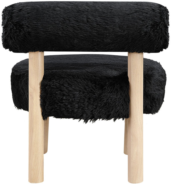 Meridian Furniture Ambre Plush Vegan Shearling Accent Chair with Solid Wood Legs for Modern Living Spaces Black Style A 33064Black