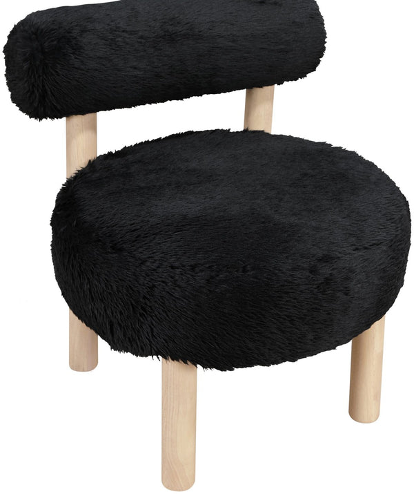 Meridian Furniture Ambre Plush Vegan Shearling Accent Chair with Solid Wood Legs for Modern Living Spaces Black Style A 33064Black