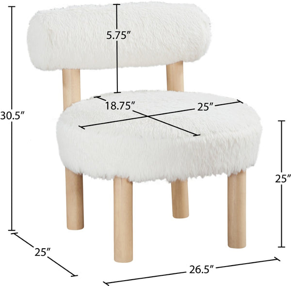 Meridian Furniture Ambre Plush Vegan Shearling Accent Chair with Solid Wood Legs for Modern Living Spaces Cream Style A 33064Cream