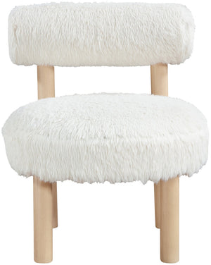 Meridian Furniture Ambre Plush Vegan Shearling Accent Chair with Solid Wood Legs for Modern Living Spaces Cream Style A 33064Cream
