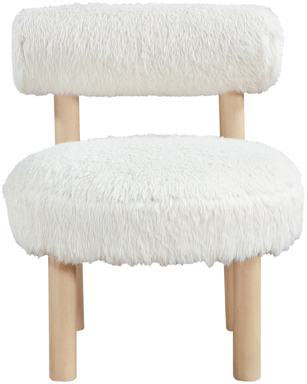 Meridian Furniture Ambre Plush Vegan Shearling Accent Chair with Solid Wood Legs for Modern Living Spaces Cream Style A 33064Cream
