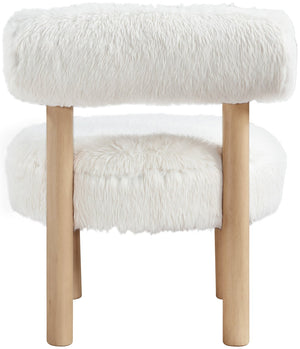 Meridian Furniture Ambre Plush Vegan Shearling Accent Chair with Solid Wood Legs for Modern Living Spaces Cream Style A 33064Cream