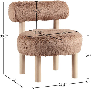 Meridian Furniture Ambre Plush Vegan Shearling Accent Chair with Solid Wood Legs for Modern Living Spaces Tan Style A 33064Tan