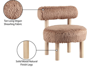 Meridian Furniture Ambre Plush Vegan Shearling Accent Chair with Solid Wood Legs for Modern Living Spaces Tan Style A 33064Tan