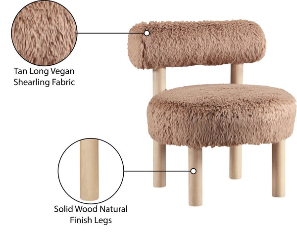 Meridian Furniture Ambre Plush Vegan Shearling Accent Chair with Solid Wood Legs for Modern Living Spaces Tan Style A 33064Tan