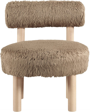 Meridian Furniture Ambre Plush Vegan Shearling Accent Chair with Solid Wood Legs for Modern Living Spaces Tan Style A 33064Tan