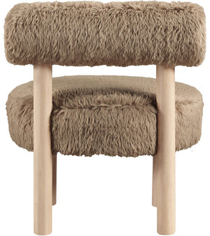 Meridian Furniture Ambre Plush Vegan Shearling Accent Chair with Solid Wood Legs for Modern Living Spaces Tan Style A 33064Tan