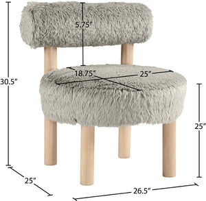 Meridian Furniture Ambre Plush Vegan Shearling Accent Chair with Solid Wood Legs for Modern Living Spaces Taupe Style A 33064Taupe