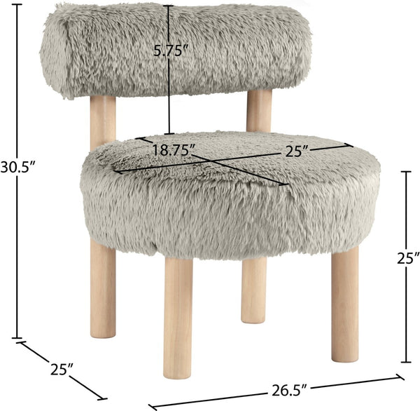 Meridian Furniture Ambre Plush Vegan Shearling Accent Chair with Solid Wood Legs for Modern Living Spaces Taupe Style A 33064Taupe