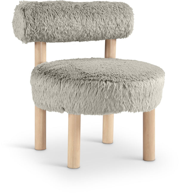 Meridian Furniture Ambre Plush Vegan Shearling Accent Chair with Solid Wood Legs for Modern Living Spaces Taupe Style A 33064Taupe