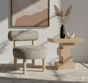 Meridian Furniture Ambre Plush Vegan Shearling Accent Chair with Solid Wood Legs for Modern Living Spaces Taupe Style A 33064Taupe
