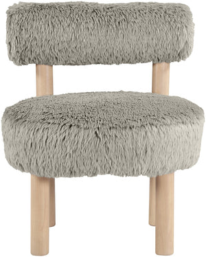 Meridian Furniture Ambre Plush Vegan Shearling Accent Chair with Solid Wood Legs for Modern Living Spaces Taupe Style A 33064Taupe
