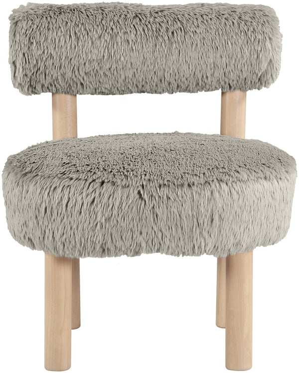 Meridian Furniture Ambre Plush Vegan Shearling Accent Chair with Solid Wood Legs for Modern Living Spaces Taupe Style A 33064Taupe
