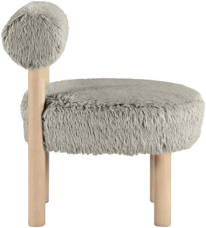 Meridian Furniture Ambre Plush Vegan Shearling Accent Chair with Solid Wood Legs for Modern Living Spaces Taupe Style A 33064Taupe