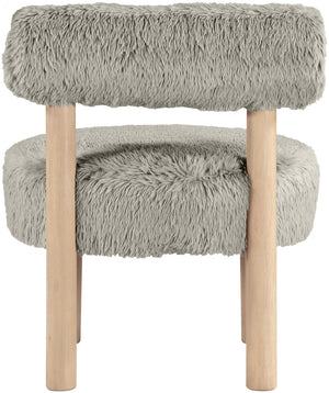 Meridian Furniture Ambre Plush Vegan Shearling Accent Chair with Solid Wood Legs for Modern Living Spaces Taupe Style A 33064Taupe