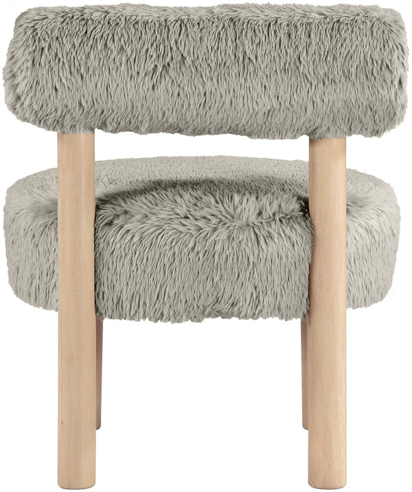 Meridian Furniture Ambre Plush Vegan Shearling Accent Chair with Solid Wood Legs for Modern Living Spaces Taupe Style A 33064Taupe