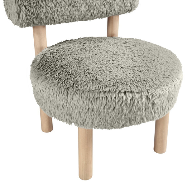 Meridian Furniture Ambre Plush Vegan Shearling Accent Chair with Solid Wood Legs for Modern Living Spaces Taupe Style A 33064Taupe