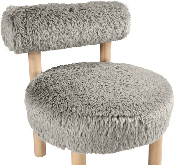 Meridian Furniture Ambre Plush Vegan Shearling Accent Chair with Solid Wood Legs for Modern Living Spaces Taupe Style A 33064Taupe