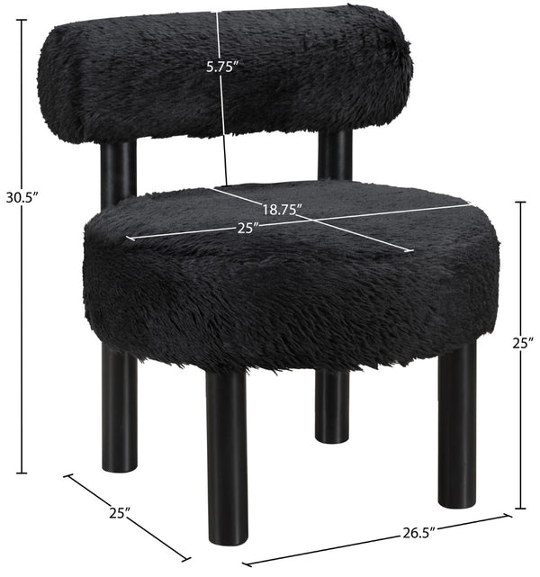 Meridian Furniture Ambre Plush Vegan Shearling Accent Chair with Solid Wood Legs for Modern Living Spaces Black Style B 33065Black
