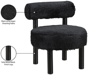 Meridian Furniture Ambre Plush Vegan Shearling Accent Chair with Solid Wood Legs for Modern Living Spaces Black Style B 33065Black