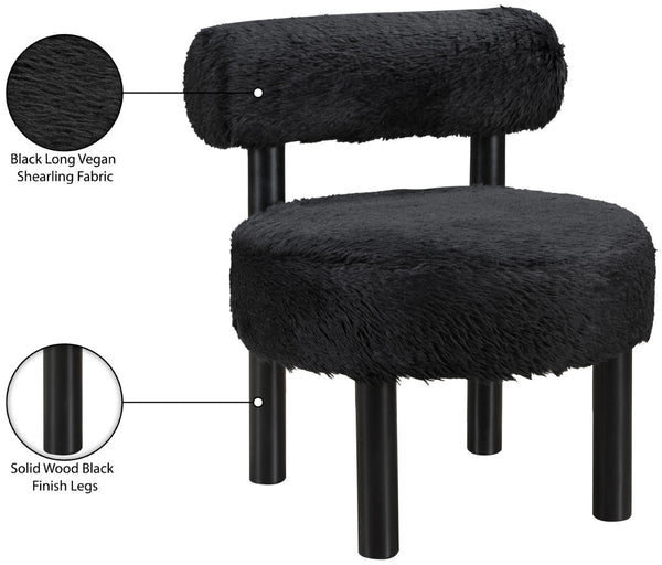 Meridian Furniture Ambre Plush Vegan Shearling Accent Chair with Solid Wood Legs for Modern Living Spaces Black Style B 33065Black