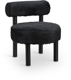 Meridian Furniture Ambre Plush Vegan Shearling Accent Chair with Solid Wood Legs for Modern Living Spaces Black Style B 33065Black