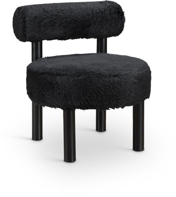 Meridian Furniture Ambre Plush Vegan Shearling Accent Chair with Solid Wood Legs for Modern Living Spaces Black Style B 33065Black