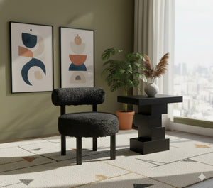 Meridian Furniture Ambre Plush Vegan Shearling Accent Chair with Solid Wood Legs for Modern Living Spaces Black Style B 33065Black