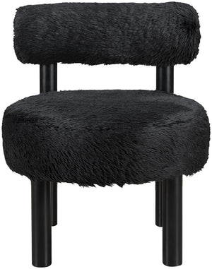 Meridian Furniture Ambre Plush Vegan Shearling Accent Chair with Solid Wood Legs for Modern Living Spaces Black Style B 33065Black