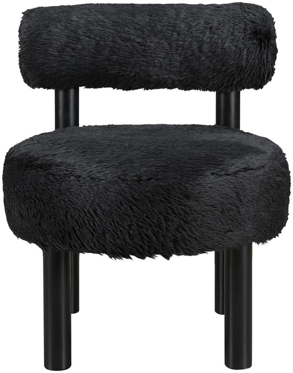 Meridian Furniture Ambre Plush Vegan Shearling Accent Chair with Solid Wood Legs for Modern Living Spaces Black Style B 33065Black