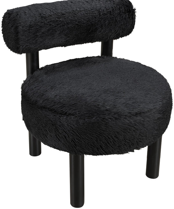 Meridian Furniture Ambre Plush Vegan Shearling Accent Chair with Solid Wood Legs for Modern Living Spaces Black Style B 33065Black