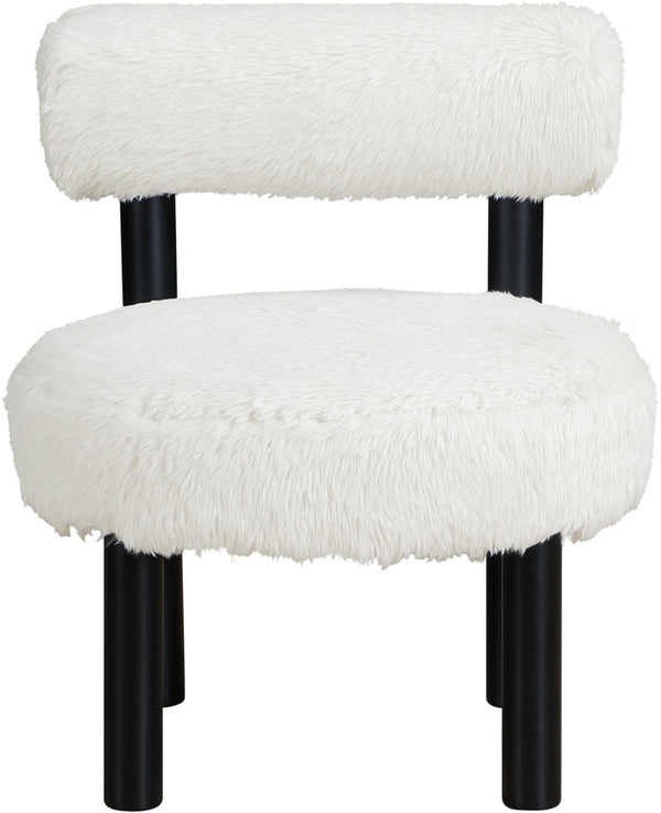 Meridian Furniture Ambre Plush Vegan Shearling Accent Chair with Solid Wood Legs for Modern Living Spaces Cream Style B 33065Cream