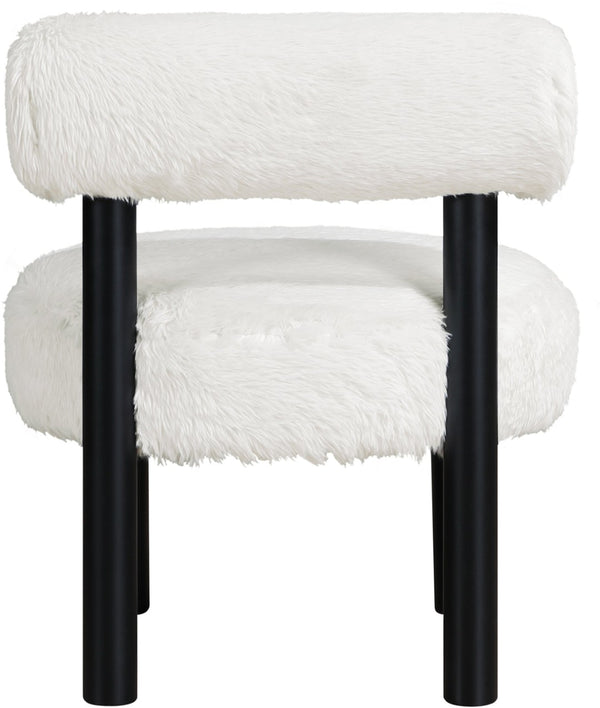 Meridian Furniture Ambre Plush Vegan Shearling Accent Chair with Solid Wood Legs for Modern Living Spaces Cream Style B 33065Cream