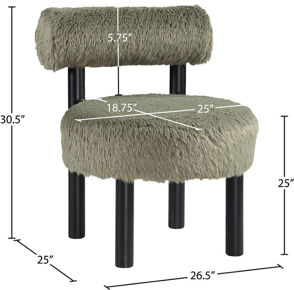 Meridian Furniture Ambre Plush Vegan Shearling Accent Chair with Solid Wood Legs for Modern Living Spaces Green Style B 33065Green