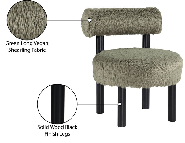 Meridian Furniture Ambre Plush Vegan Shearling Accent Chair with Solid Wood Legs for Modern Living Spaces Green Style B 33065Green