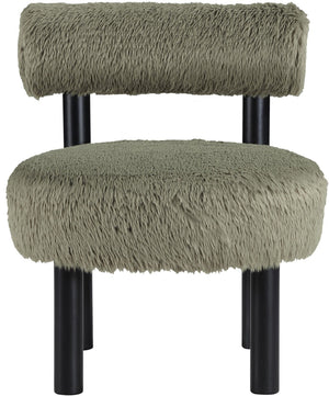 Meridian Furniture Ambre Plush Vegan Shearling Accent Chair with Solid Wood Legs for Modern Living Spaces Green Style B 33065Green
