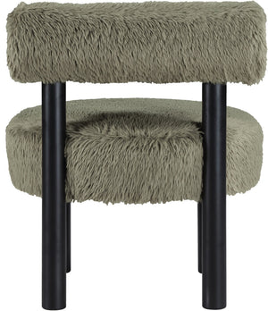 Meridian Furniture Ambre Plush Vegan Shearling Accent Chair with Solid Wood Legs for Modern Living Spaces Green Style B 33065Green