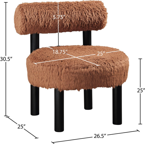 Meridian Furniture Ambre Plush Vegan Shearling Accent Chair with Solid Wood Legs for Modern Living Spaces Saddle Style B 33065Saddle