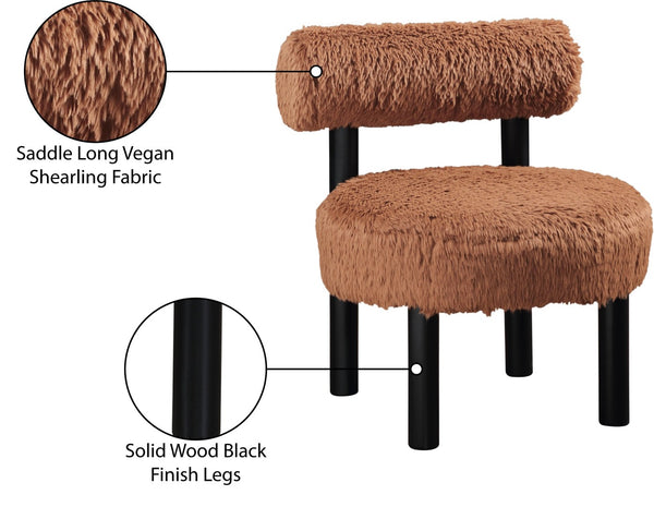 Meridian Furniture Ambre Plush Vegan Shearling Accent Chair with Solid Wood Legs for Modern Living Spaces Saddle Style B 33065Saddle