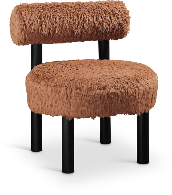 Meridian Furniture Ambre Plush Vegan Shearling Accent Chair with Solid Wood Legs for Modern Living Spaces Saddle Style B 33065Saddle