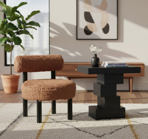 Meridian Furniture Ambre Plush Vegan Shearling Accent Chair with Solid Wood Legs for Modern Living Spaces Saddle Style B 33065Saddle