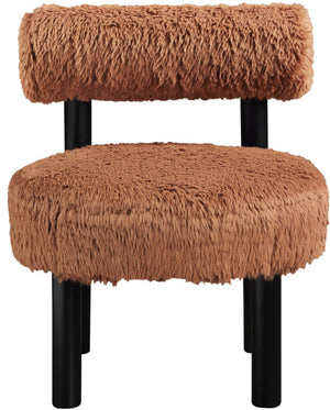 Meridian Furniture Ambre Plush Vegan Shearling Accent Chair with Solid Wood Legs for Modern Living Spaces Saddle Style B 33065Saddle