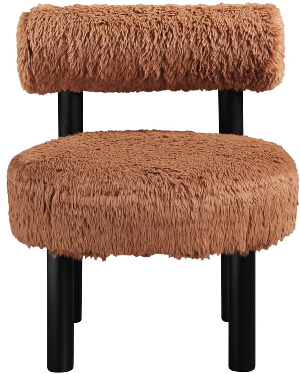 Meridian Furniture Ambre Plush Vegan Shearling Accent Chair with Solid Wood Legs for Modern Living Spaces Saddle Style B 33065Saddle