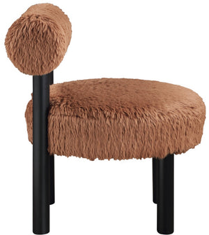 Meridian Furniture Ambre Plush Vegan Shearling Accent Chair with Solid Wood Legs for Modern Living Spaces Saddle Style B 33065Saddle