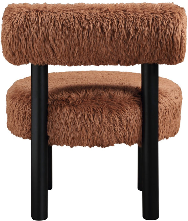 Meridian Furniture Ambre Plush Vegan Shearling Accent Chair with Solid Wood Legs for Modern Living Spaces Saddle Style B 33065Saddle