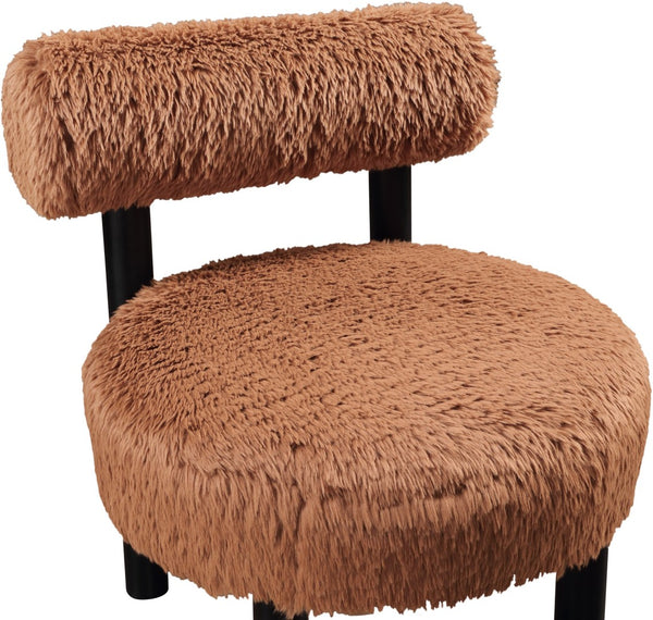 Meridian Furniture Ambre Plush Vegan Shearling Accent Chair with Solid Wood Legs for Modern Living Spaces Saddle Style B 33065Saddle