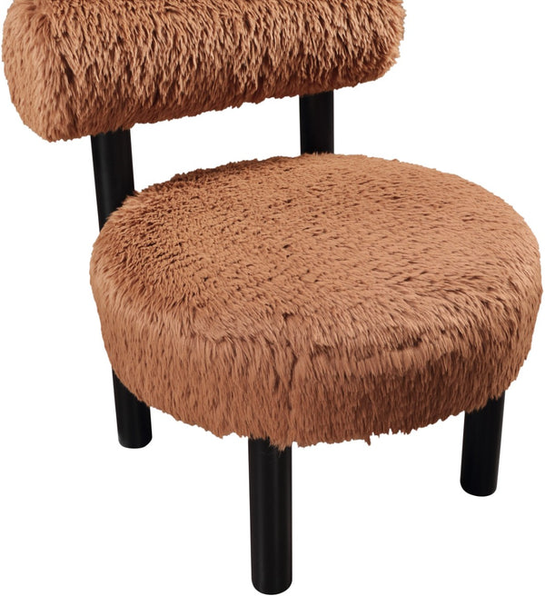 Meridian Furniture Ambre Plush Vegan Shearling Accent Chair with Solid Wood Legs for Modern Living Spaces Saddle Style B 33065Saddle